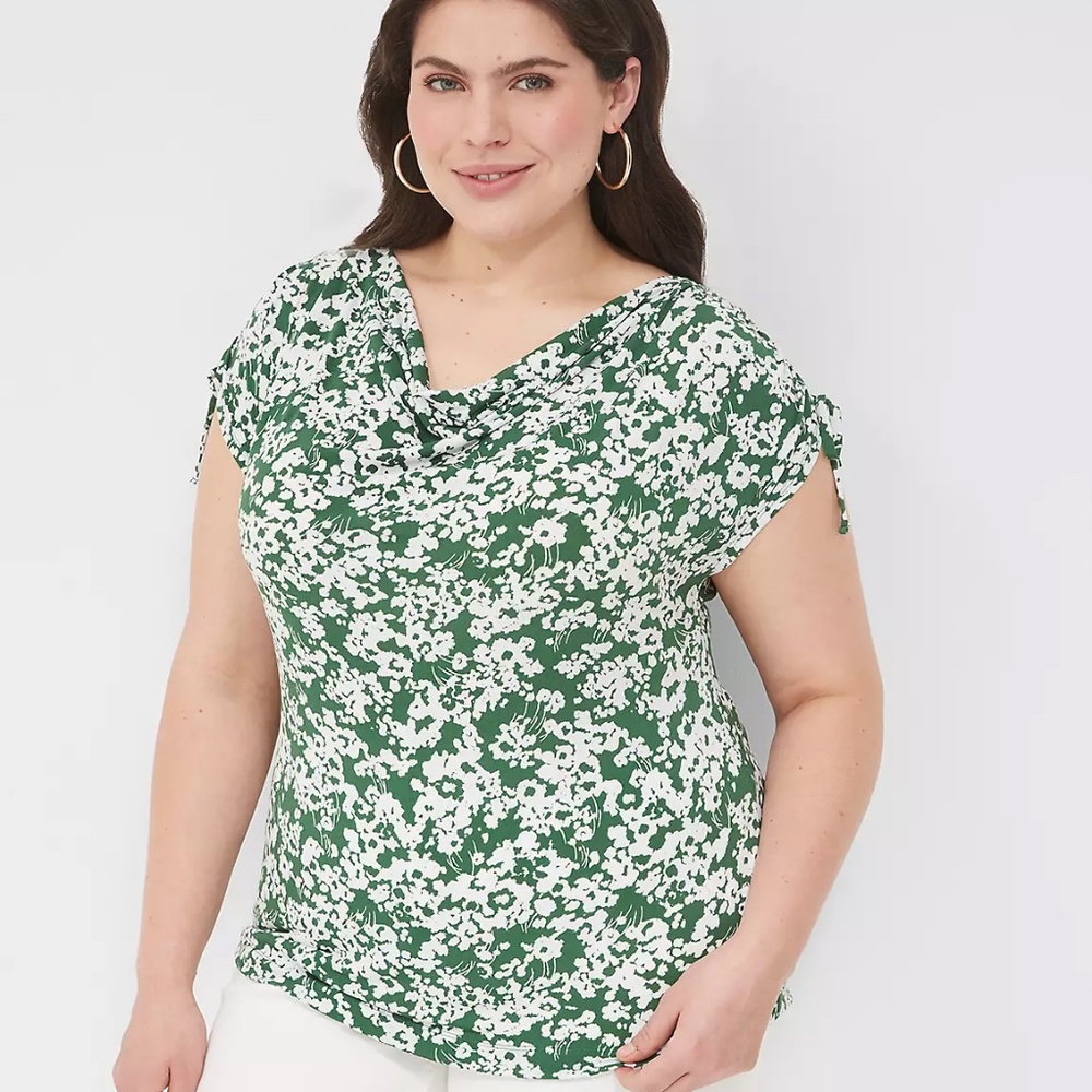 Lane Bryant Green and White Floral Top
